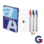 Papier rame double A + 3 stylos mixtes